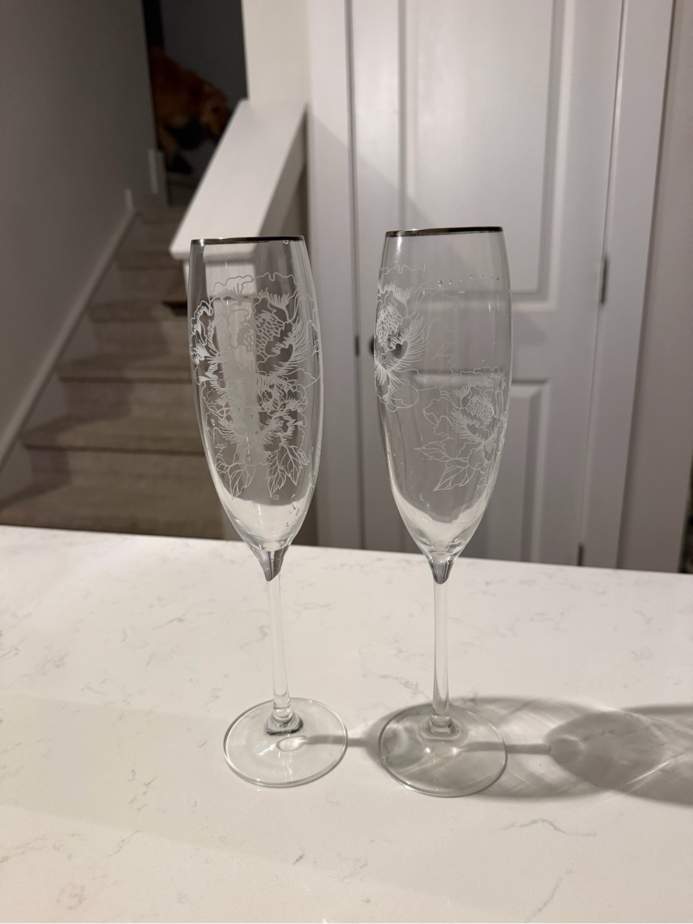 Lenox Silver Peony Toasting Flutes - Picture 2 of 8